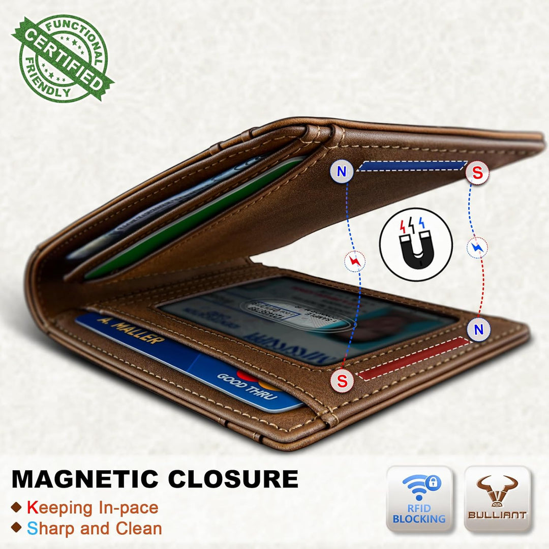 BULLIANT Cartera magnética para hombre, de piel de grano completo,...
