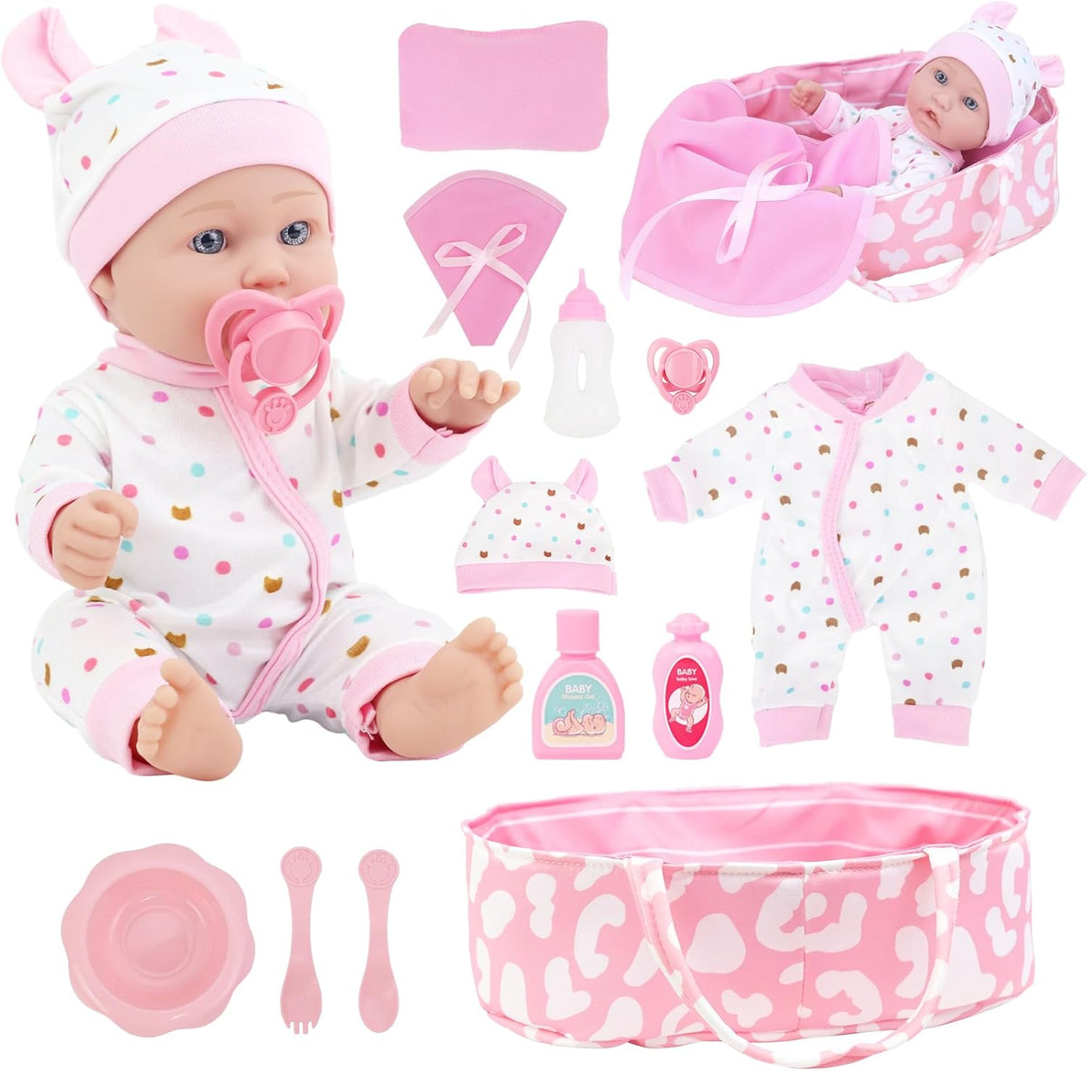 ZITA ELEMENT Juego de cesta de dormir de muñeca de 12 pulgadas en c...