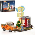 Lumibricks City Sunset-Stopover - Juego de ladrillos de construcción con iluminación – Estación de coche de viaje por carretera, colección modular, juego de construcción con luz LED, 455 piezas para