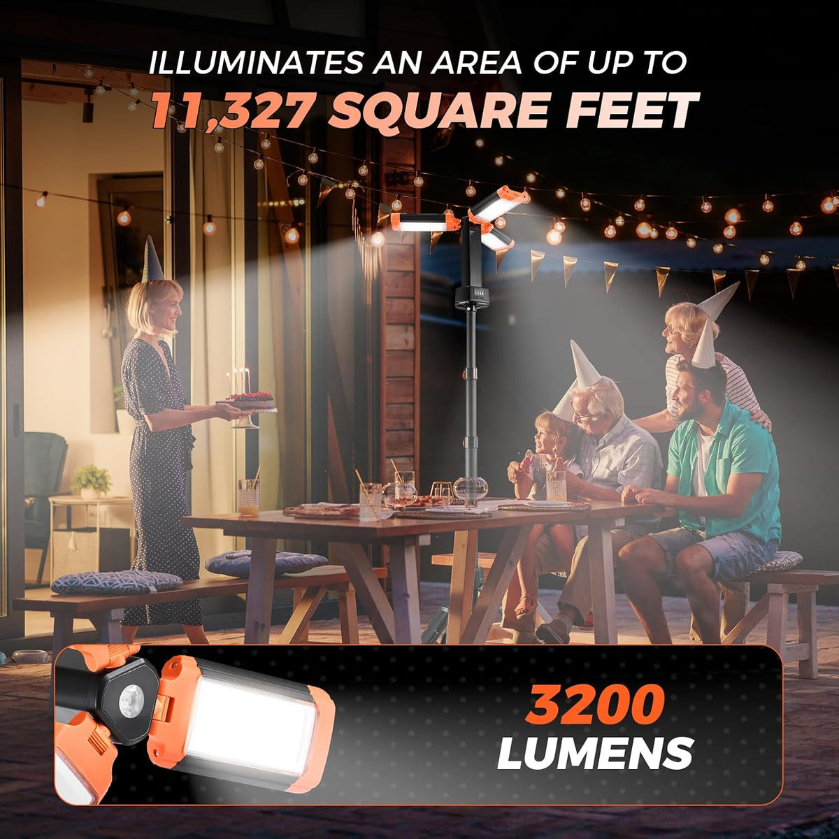 Lámpara SakerPlus Luz de campamento portátil con soporte, luz de trabajo al aire libre de 20000 mAh, 800-3200 lúmenes, altura de 6.1 pies con trípode desmontable, LED regulable de 3300 a 6500 K, linterna de