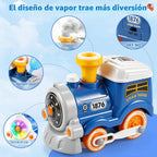 Juego de tren de vapor RC para niños, modelo eléctrico con humo y pistas