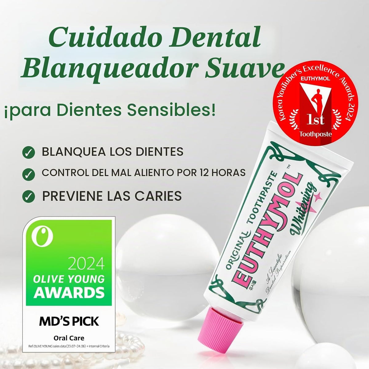 EUTHYMOL Pasta de dientes blanqueadora (3.7 onzas líquidas x 3, paq...