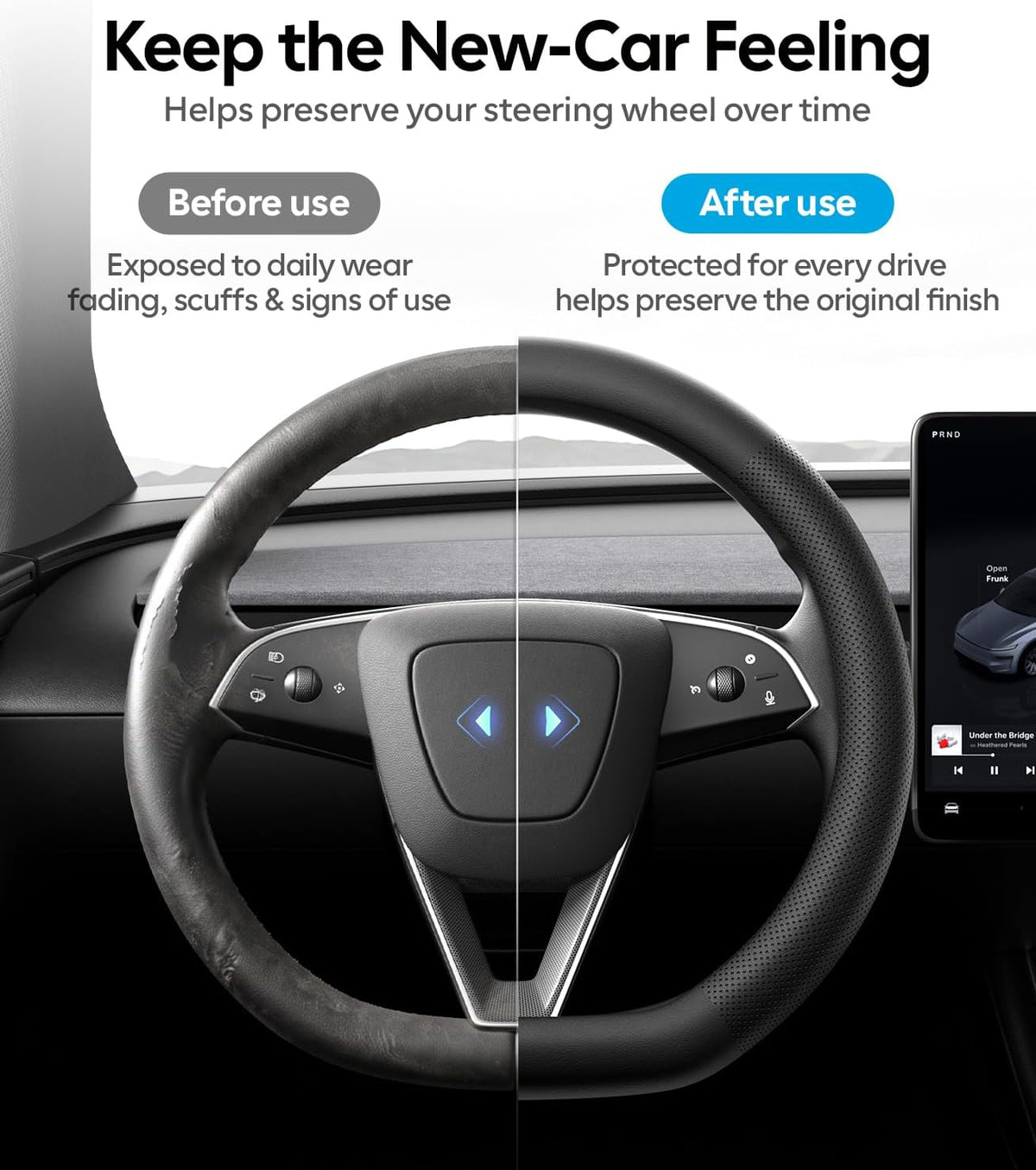 Wigoo Funda de volante para Tesla Model Y Juniper 2025-2026 y modelo 3 2024-2026 y modelo YL 2026-2027, accesorios de piel de napa, agarre cómodo antideslizante, forma D, color negro