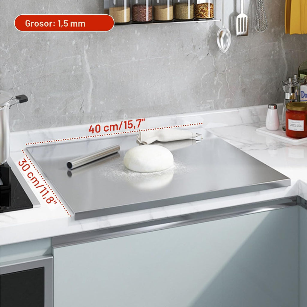 Tablas de cortar de acero inoxidable para cocina, tablas de cortar de acero inoxidable 304 con borde y almohadilla antideslizante de silicona para cortar carnes y frutas en la encimera, fáciles de