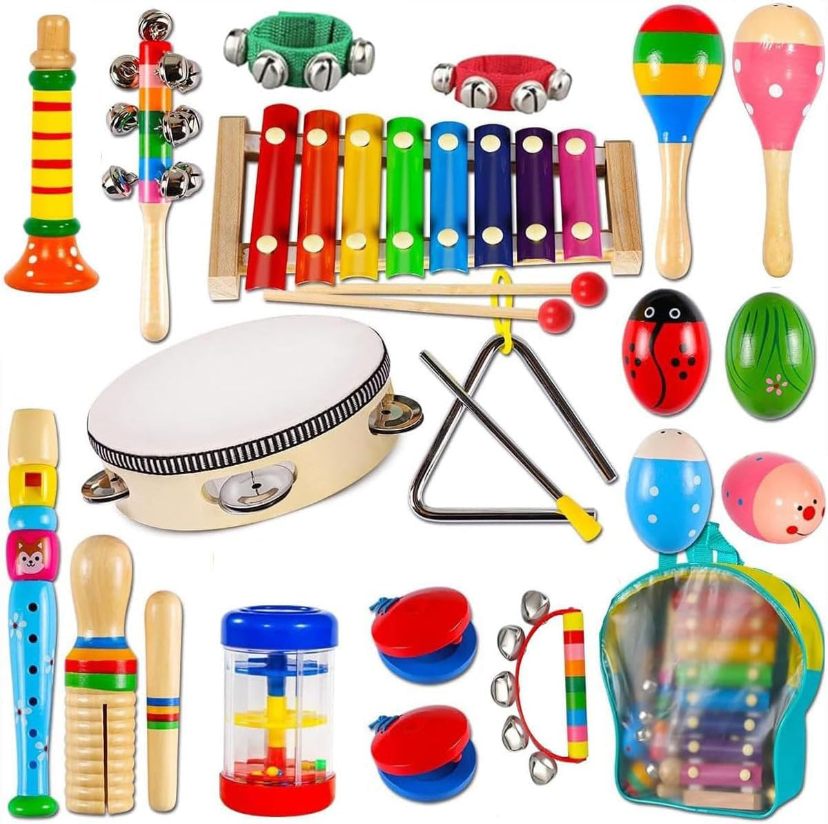 Instrumentos musicales para niños, instrumentos de percusión de madera, pandereta, juguetes de xilófono, educación preescolar, juguete musical de aprendizaje temprano para niños y niñas de 2