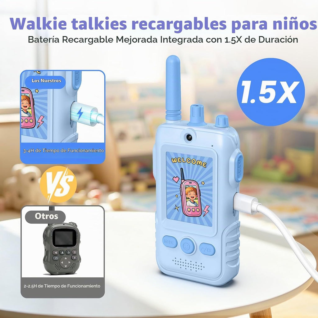 Walkie Talkies de video recargables para niños: 1.5 veces más duración de
