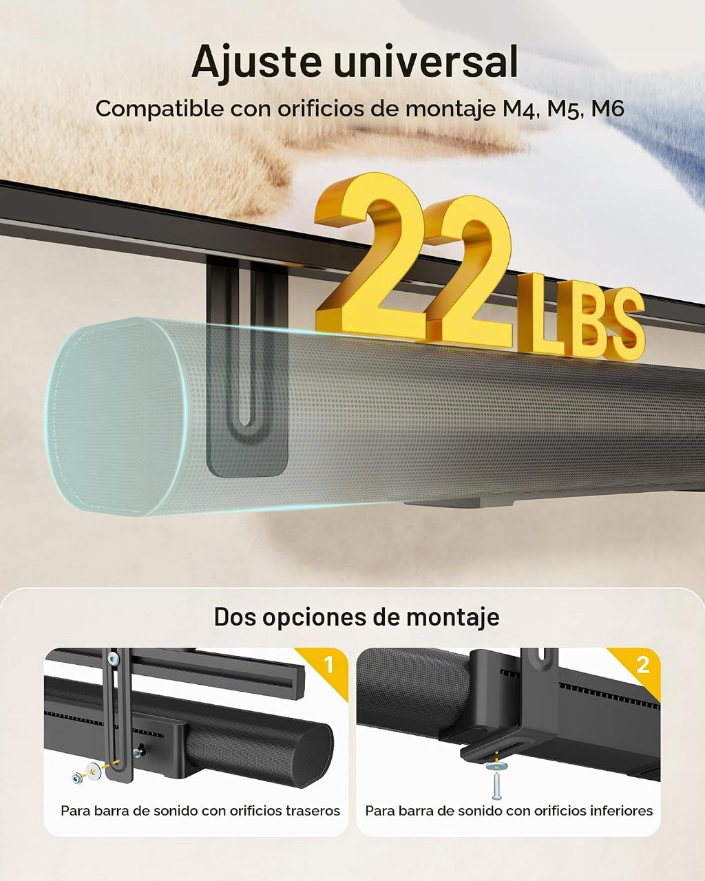 MonTEK - Soporte para barra de sonido debajo del televisor, se adapta a la