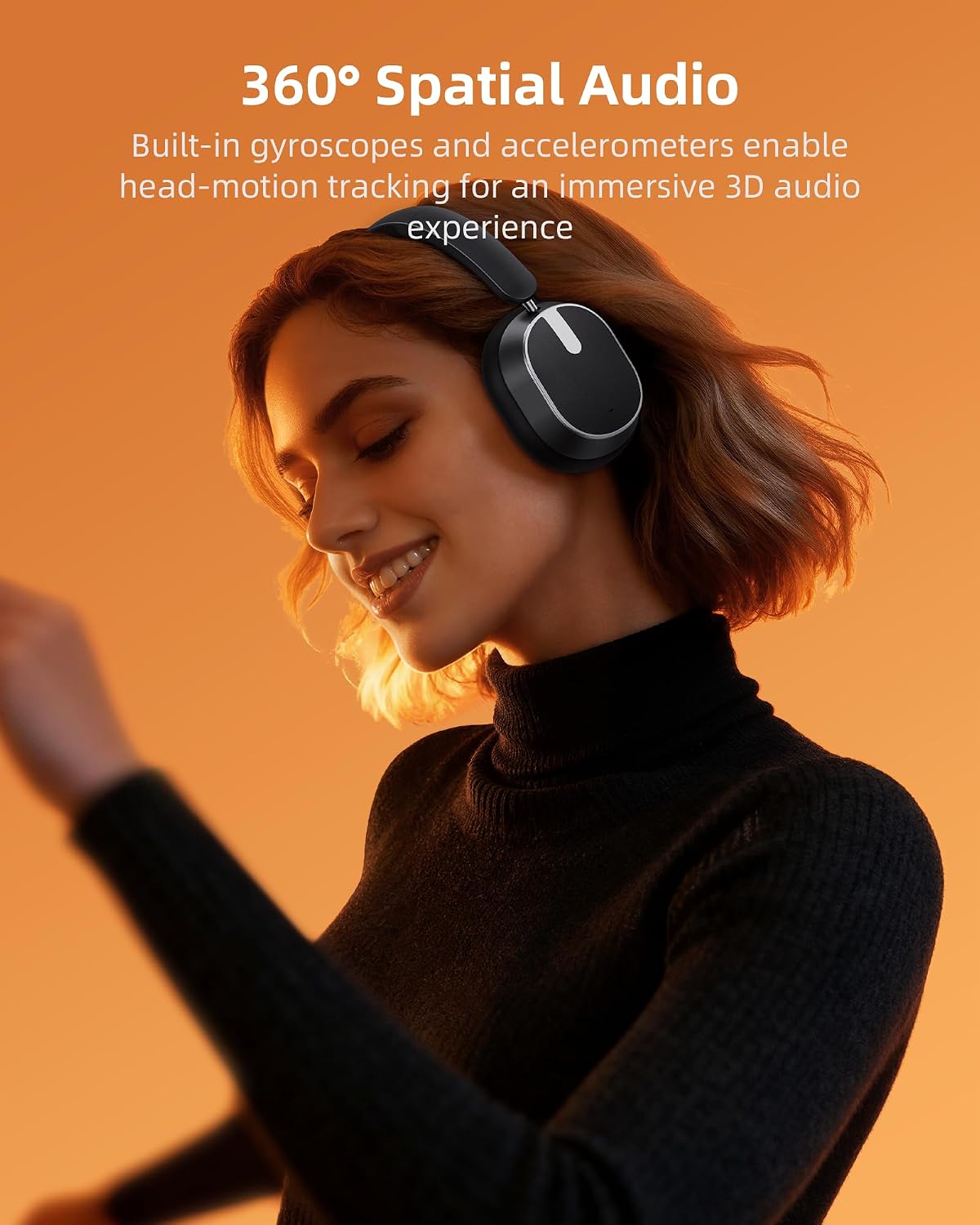 Auriculares con cancelación activa de ruido, 120 horas de reproducción, Bluetooth 6.0, auriculares inalámbricos con pantalla de alimentación y llamadas ENC de 6 micrófonos, audio espacial de 360°