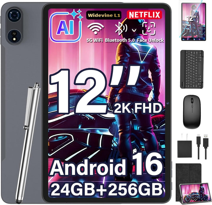 Tableta mejorada de 12 pulgadas, tableta Android 16 con paquete de...