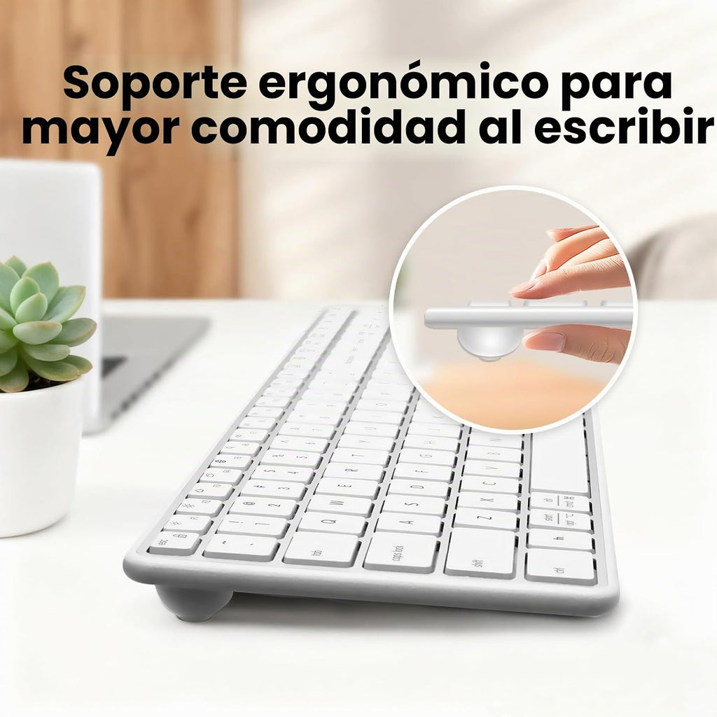 Teclado Bluetooth inalámbrico multidispositivo-QWERTY plateado blanco