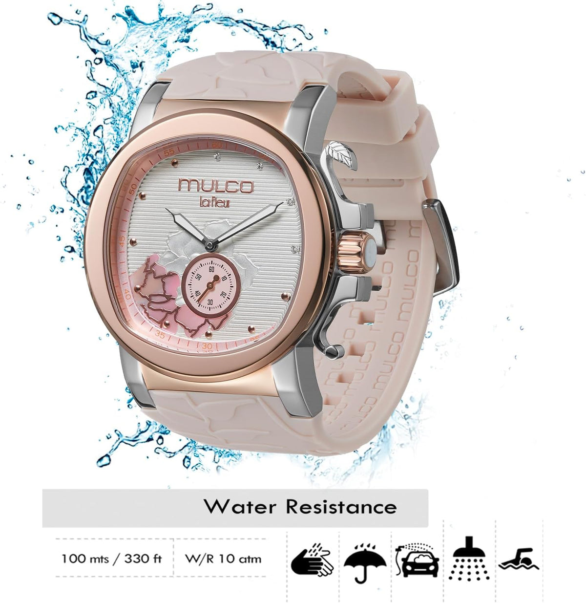 Reloj de lujo impermeable MULCO para mujer - Rose Gold, acero inoxidable, analógico