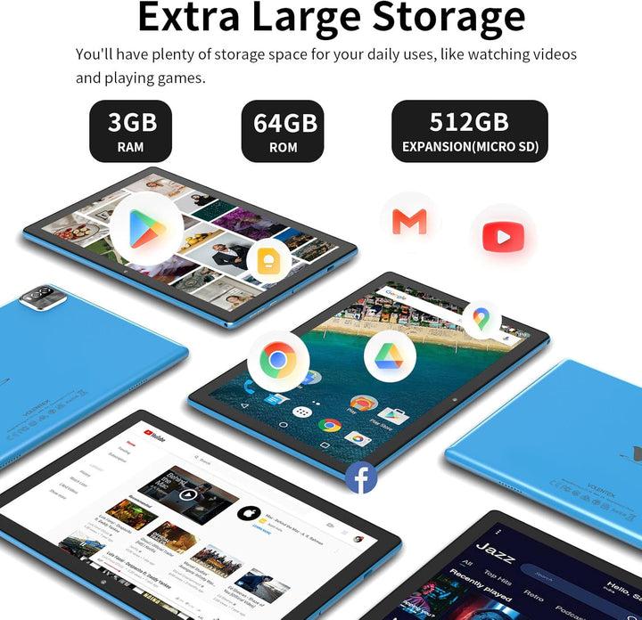 Tableta Android de 10 pulgadas, 64 GB, 1 TB ampliable, procesador d...