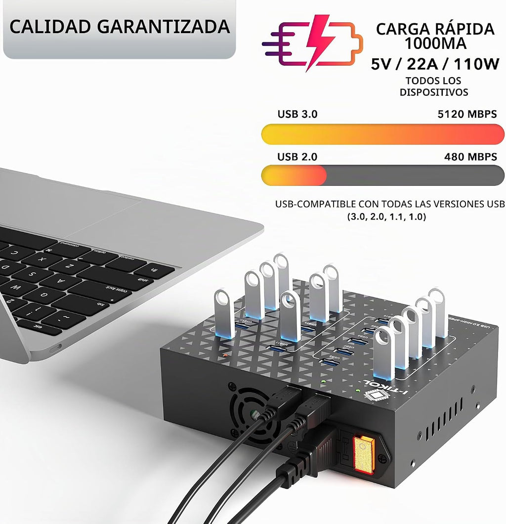I-Tikol, 213P, hub USB 3.0 de 20 puertos, adaptador 5V/22A