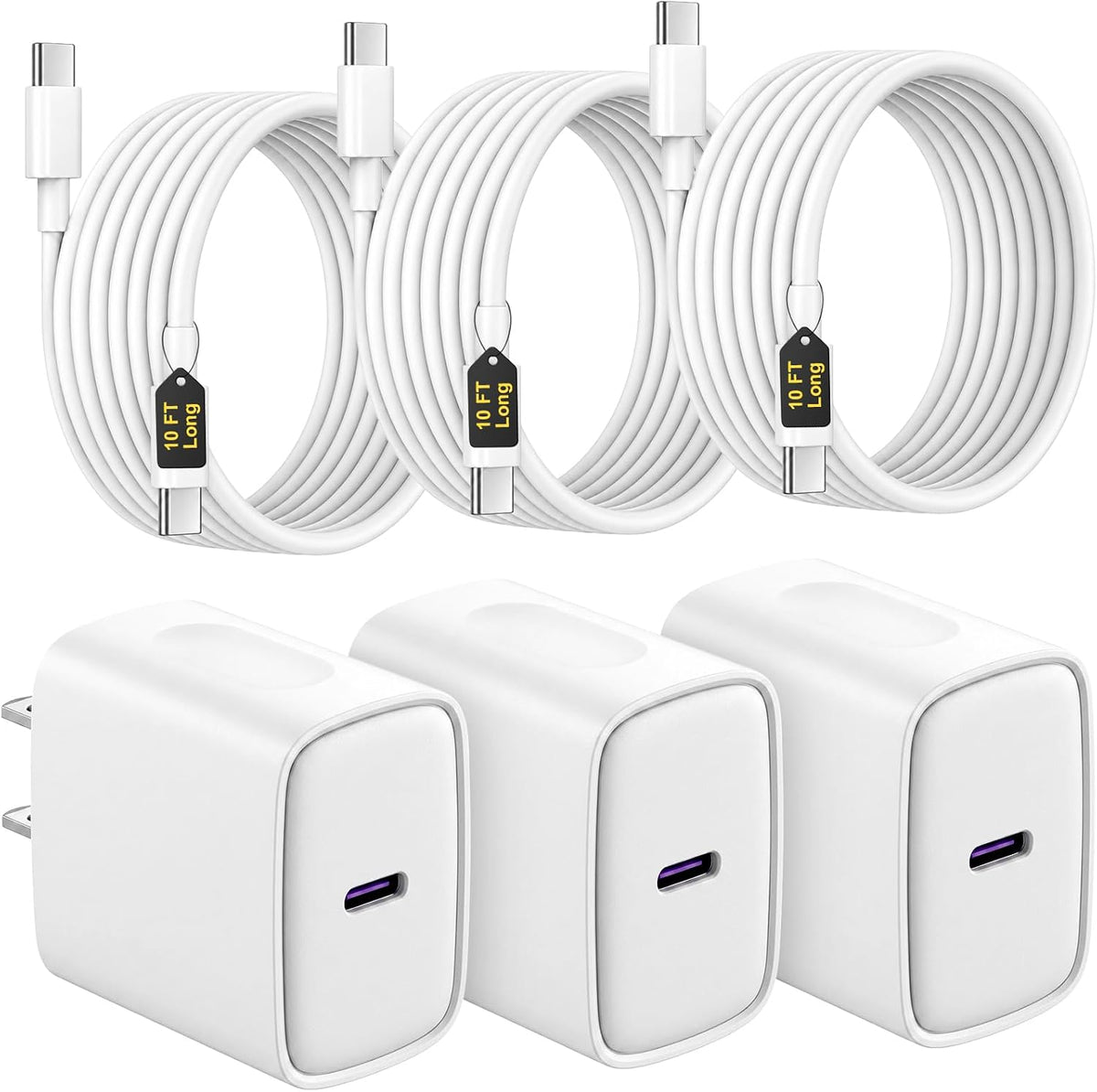 Cargador USB C de carga rápida para iPhone 18, 17, 16, 15, 3 unidades