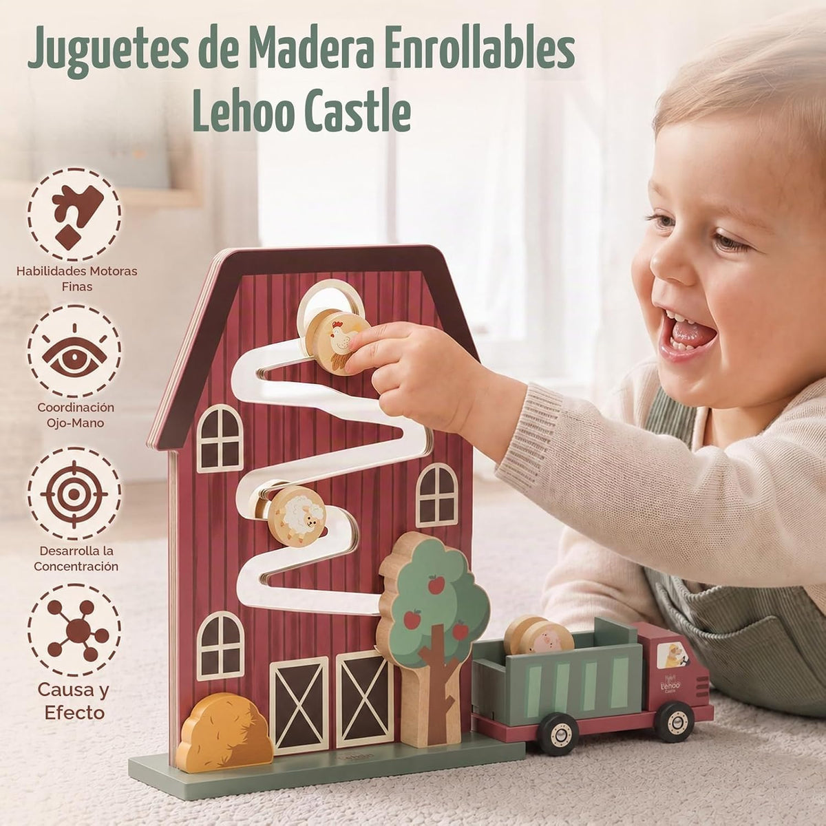 Lehoo Castle Juguetes Montessori de madera para niños de 1 año, juguete de