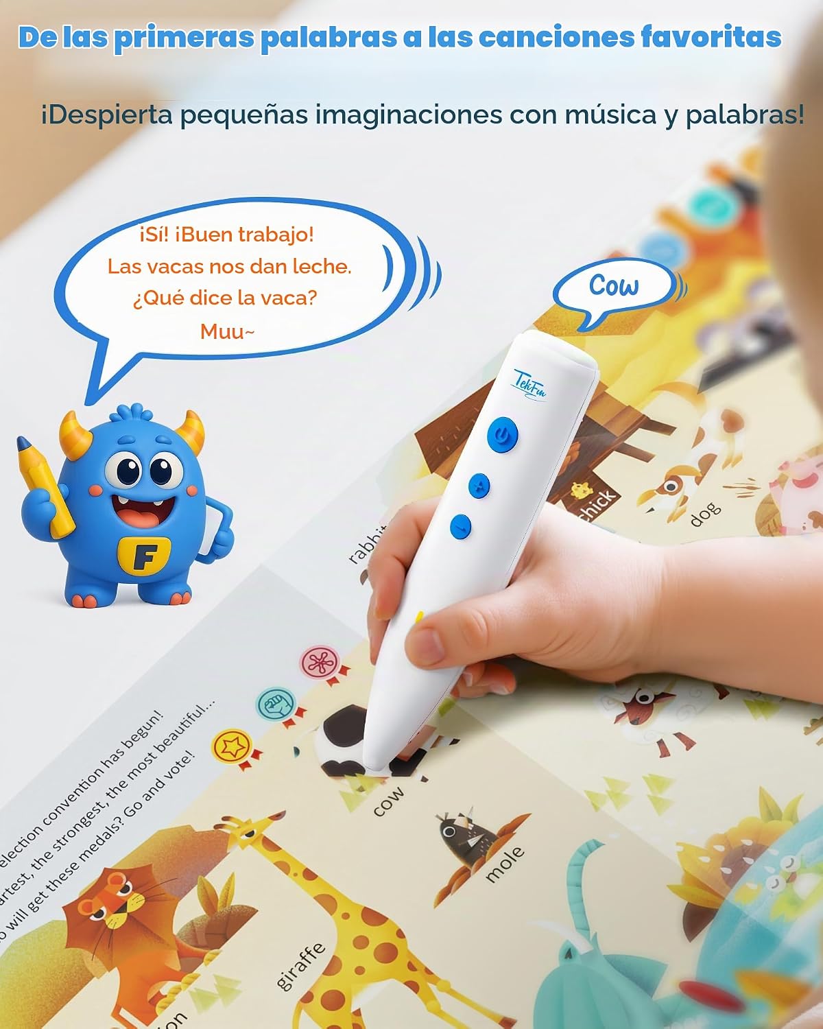 TEKFUN Juego de libros de bolígrafo que habla de palabras musicales, libros de sonido interactivos, juguetes educativos de aprendizaje, terapia de autismo educativa temprana, cumpleaños para niños pequeños de 1, 2, 3, 4, 5