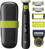 PHILIPS OneBlade Pro Face + Body Recortadora y Afeitadora Eléctrica Híbrida, recargable, peine de precisión ajustable de 14 longitudes, kit para cuerpo, hoja de doble cara, uso en húmedo y seco, estuche de viaje