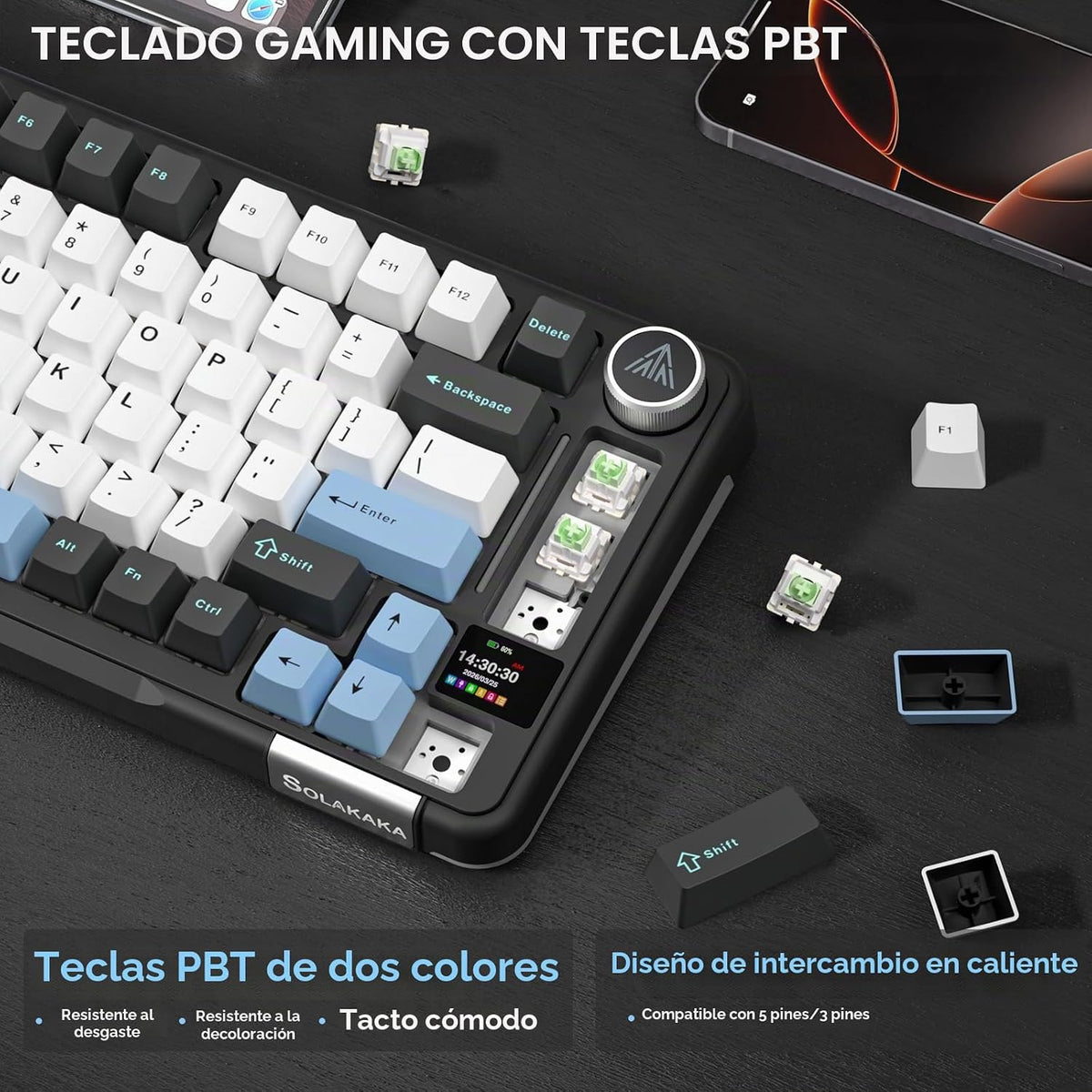 SOLAKAKA A75 PRO Teclado negro para juegos 75% mecánico inalámbrico...
