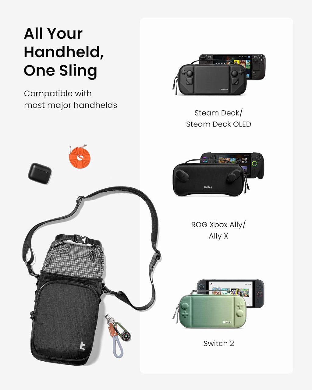 tomtoc Bolsa de viaje para Steam Deck, ROG, Xbox Ally X, Switch 2 con funda