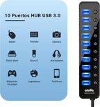 atolla, CH-310U3, hub USB 3.0 de 10 puertos, alimentado, adaptador 12V/2.5A