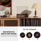 Tocadiscos de vinilo con receptor Bluetooth integrado y 2 altavoces estéreo, 3 velocidades, tamaño portátil retro para entretenimiento y decoración del hogar