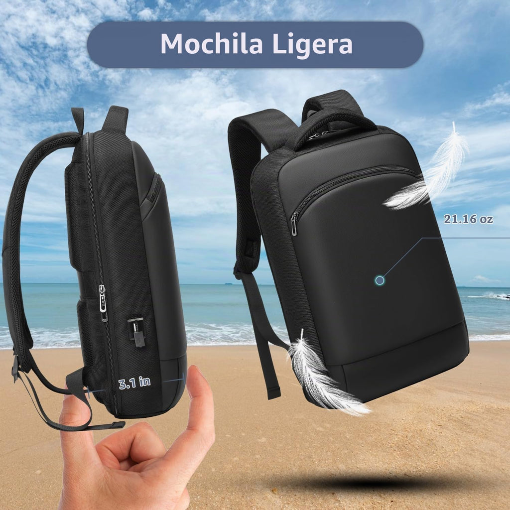 Mochila delgada para laptop para hombre, mochila de negocios ligera de 15.6 pulgadas, mochila de viaje impermeable con puerto de cargador USB, bolsa de computadora, mochilas universitarias, regalos para hombres y mujeres