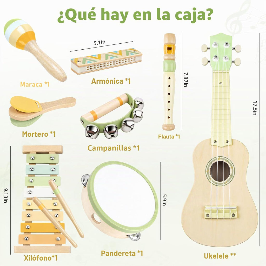 Juego de guitarra para niños - Instrumentos musicales Montessori 8 en 1