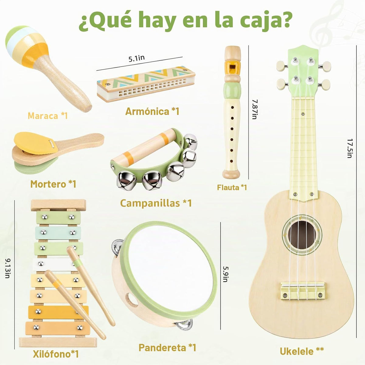 Juego de guitarra para niños - Instrumentos musicales Montessori 8 en 1