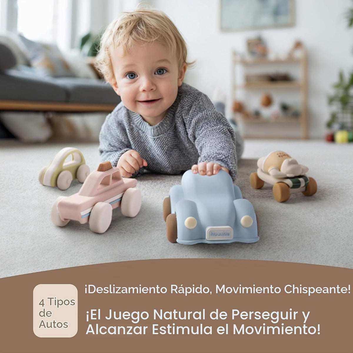 Moonkie Coches de juguete de silicona para bebés, paquete de 5 juguetes de
