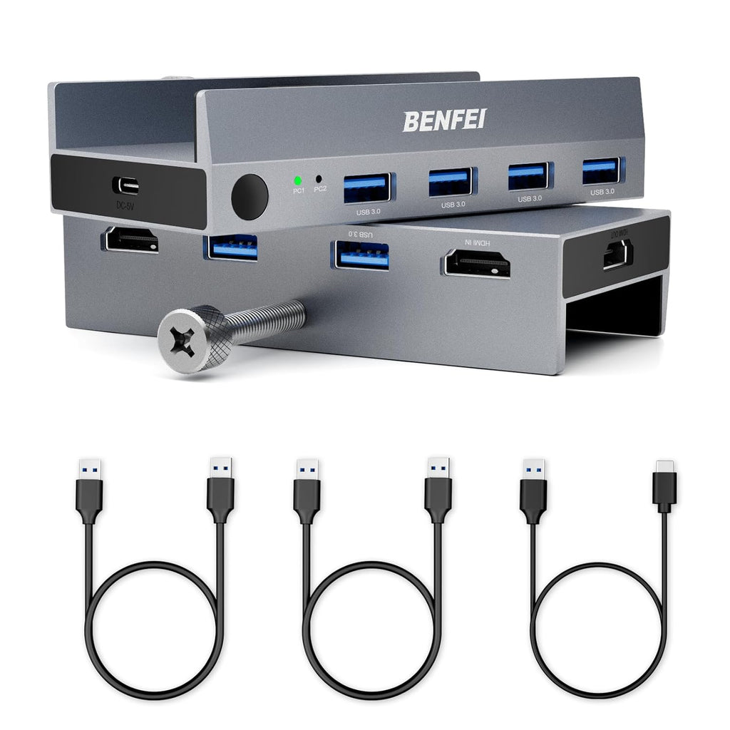 BENFEI Interruptor KVM HDMI USB 3.0 (8K@60Hz) con 4 puertos USB 3.0 para compartir monitor, teclado y mouse entre 2 computadoras