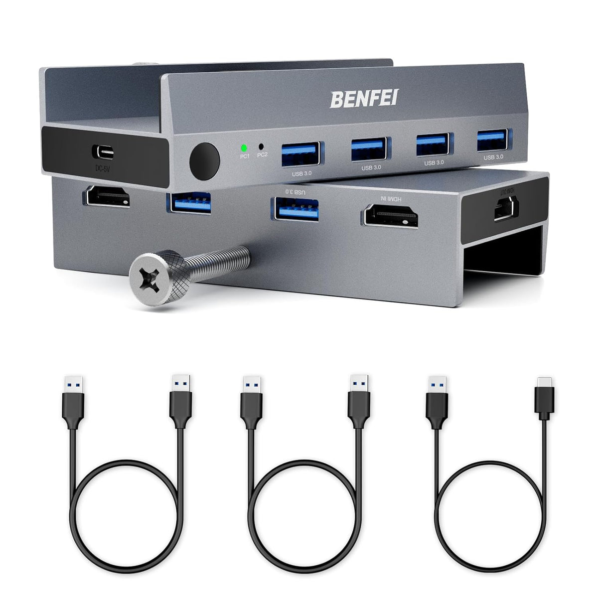 BENFEI Interruptor KVM HDMI USB 3.0 (8K@60Hz) con 4 puertos USB 3.0 para compartir monitor, teclado y mouse entre 2 computadoras