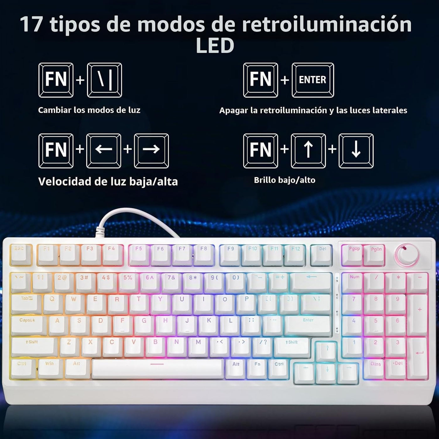 HUO JI Teclado mecánico para juegos con cable, 17 modos retroilumin...