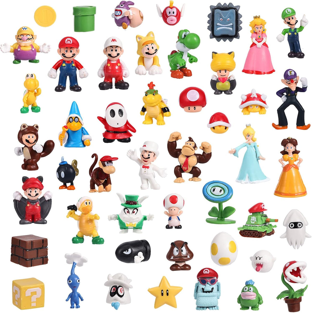 Isaneihas - Juego de 48 figuras de Mario para niños - Figuras de Mario y Luigi - Figuras de acción de Yoshi y Bros (5 cm)