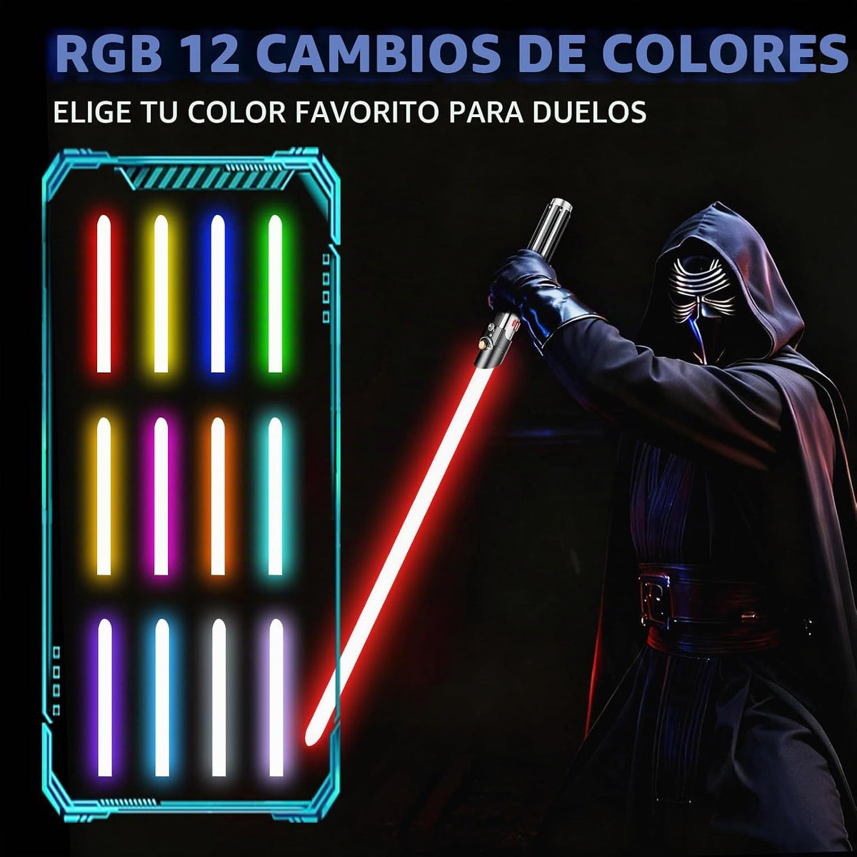 Sable de luz de duelo para adultos, empuñadura de metal con 12 colores RGB, 16 fuentes de sonido, control de movimiento suave, control de movimiento, recargable, sables de luz Force FX