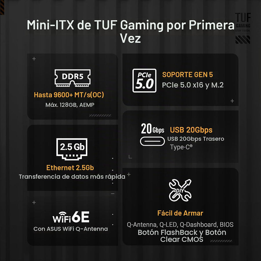 ASUS TUF Gaming B850I WiFi NEO AM5 Mini ITX Placa base, DDR5, ajust...