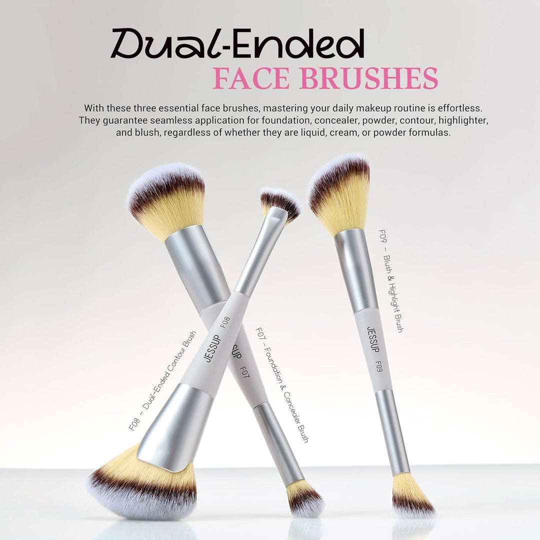 Jessup Juego de 7 brochas de maquillaje de doble extremo, base sint...
