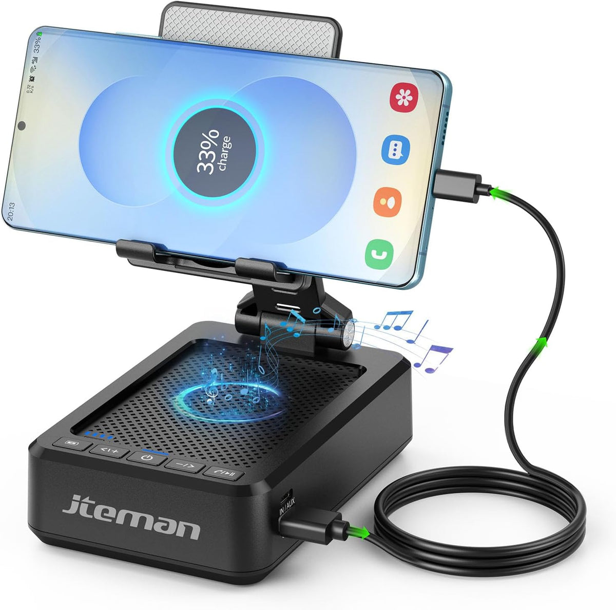 JTEMAN Soporte para teléfono celular con altavoz Bluetooth y función de