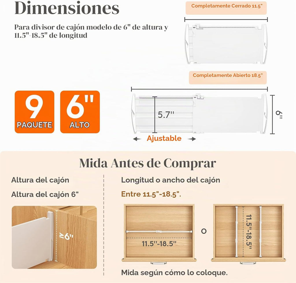 Lifewit Divisores de cajones de 6 pulgadas de alto, organizador de cajones