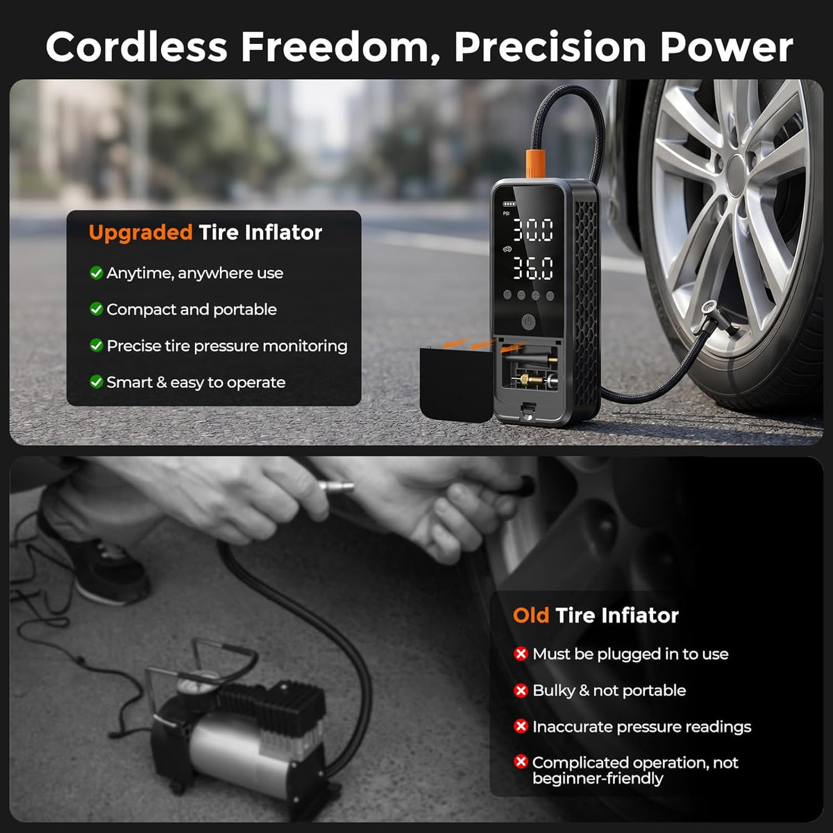 KZKB Compresor de aire portátil para inflar neumáticos de 160 PSI,...