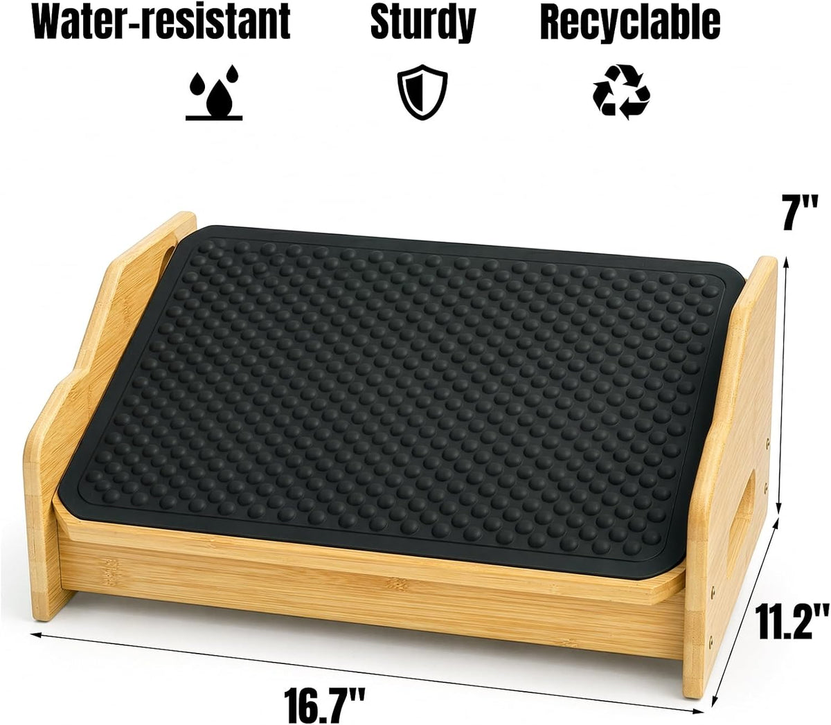 Lámpara Hiceeden Reposapiés de bambú debajo del escritorio, reposapiés ergonómico con 4 alturas ajustables, taburete antideslizante con superficie de masaje para trabajo en oficina y hogar, mejora la postura
