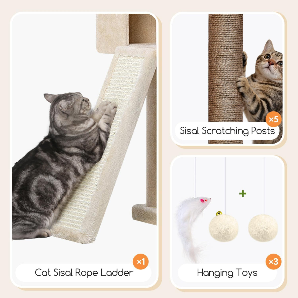 Globlazer Torre Alta para Gatos - Casa extragrande para gatos, S77D, beige