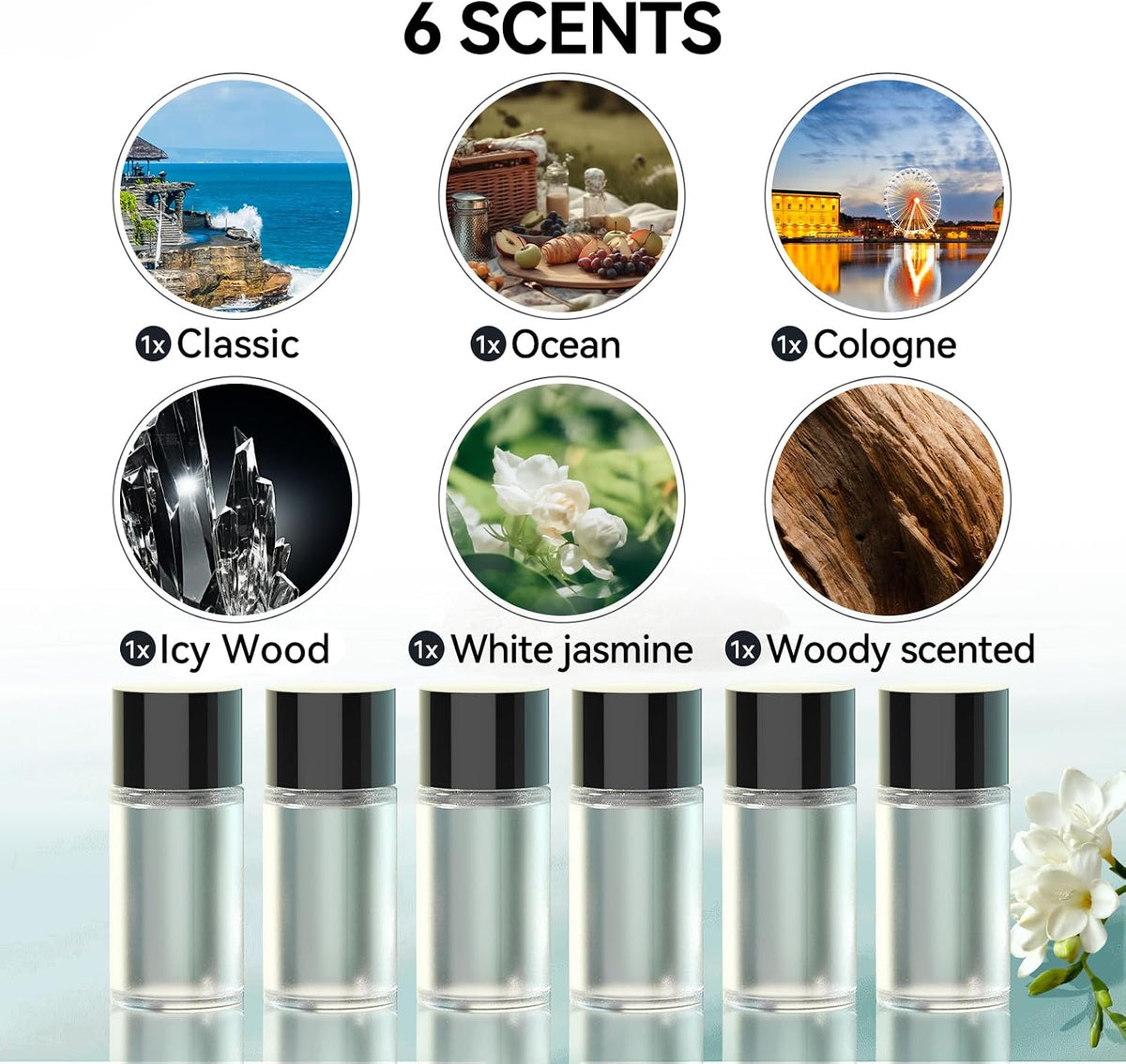 Smart Car Ambientador, gris, con 6 aceites aromáticos surtidos de 0.3 fl oz