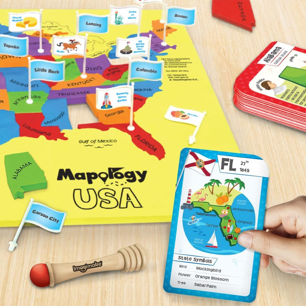 Imagimake Mapology - Rompecabezas de mapa de Estados Unidos con tarjetas flash para niños a partir de 8 años