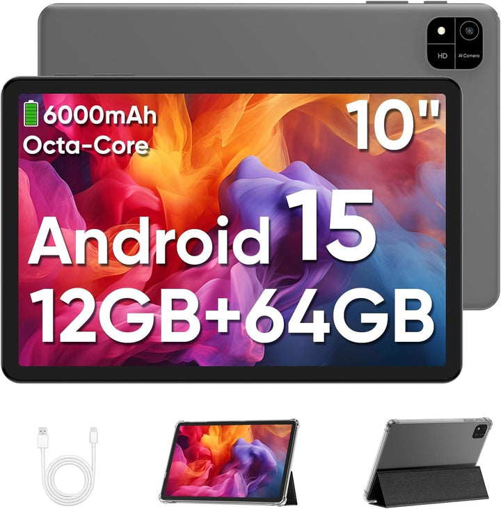 Tableta Android 15 de 10,1 pulgadas JUNINKE, negra | 12 GB de RAM (...