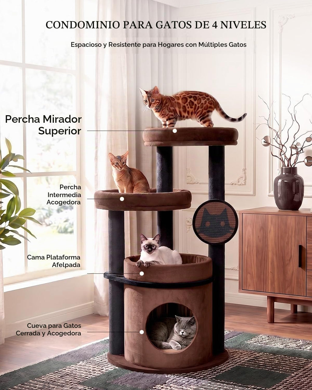 46 pulgadas de Torre de Árbol para Gatos Grandes en Interiores, Condo Cómodo para Gatos Adultos