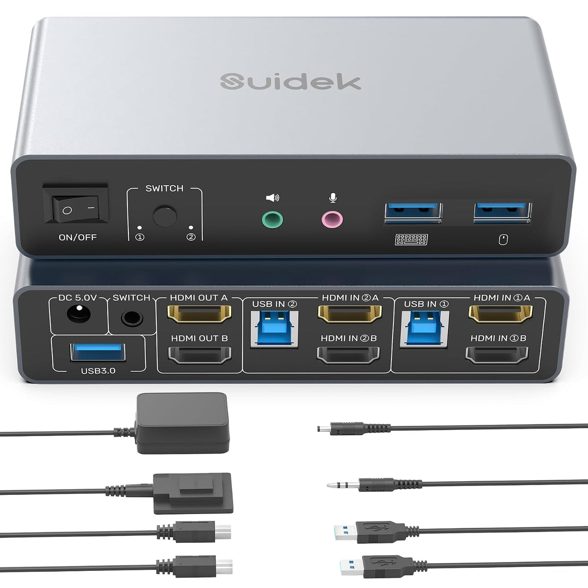 Conmutador KVM HDMI 2 monitores 2 computadoras - 4K@60Hz aluminio
