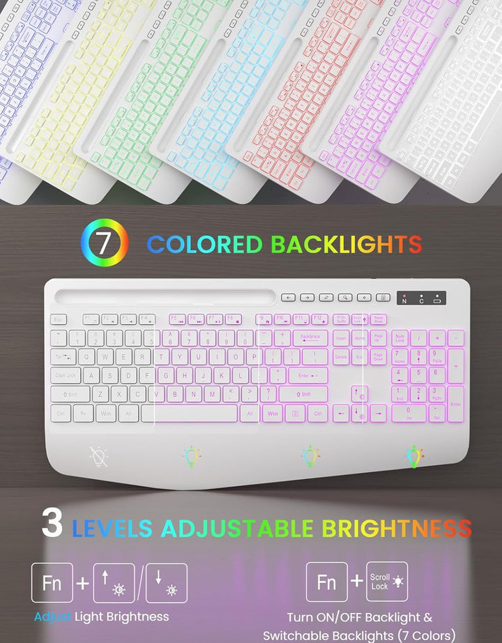Teclado inalámbrico con retroiluminación de 7 colores, reposamuñeca...