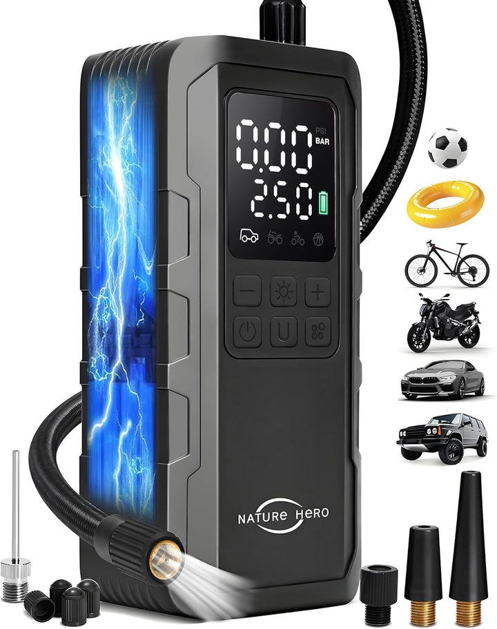 Nature Hero Compresor de aire portátil para inflador de neumáticos,...