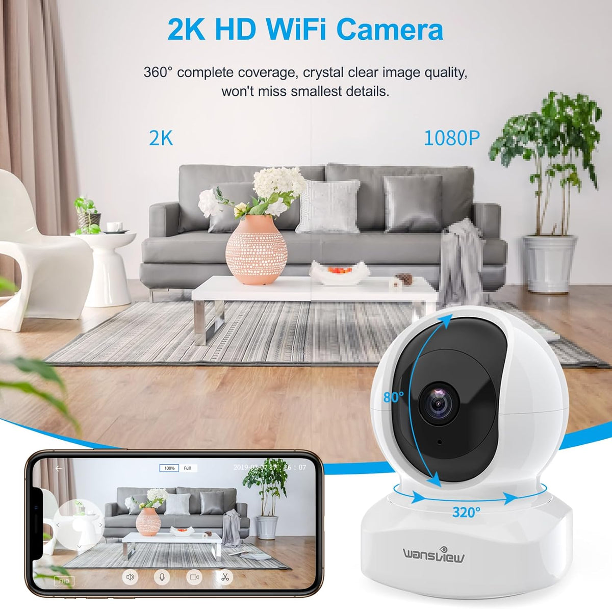 Cámara de seguridad para el hogar, cámara para bebé, cámara WiFi wa...