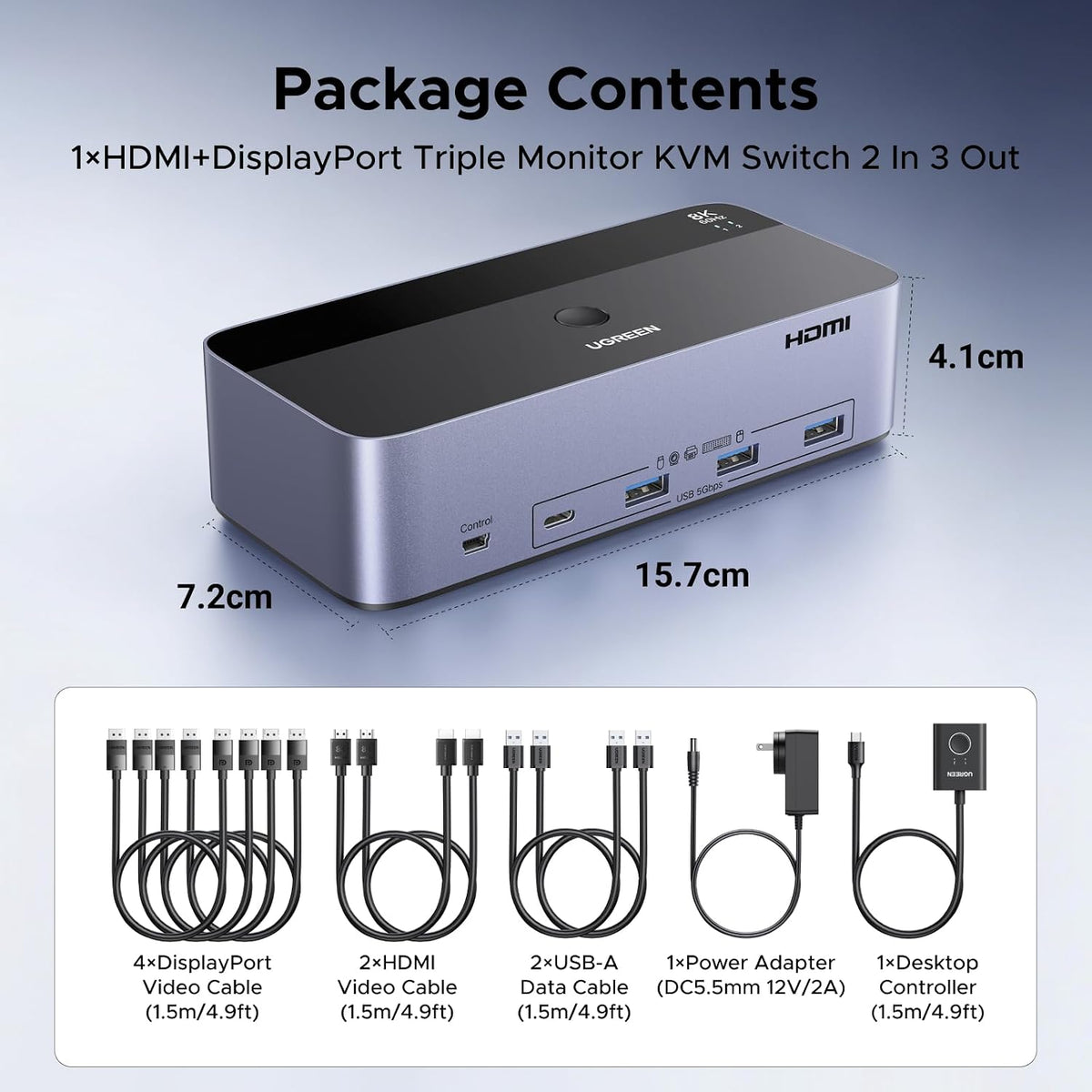 UGREEN 8K@60Hz HDMI Displayport KVM Switch 3 monitores 2 ordenadore...